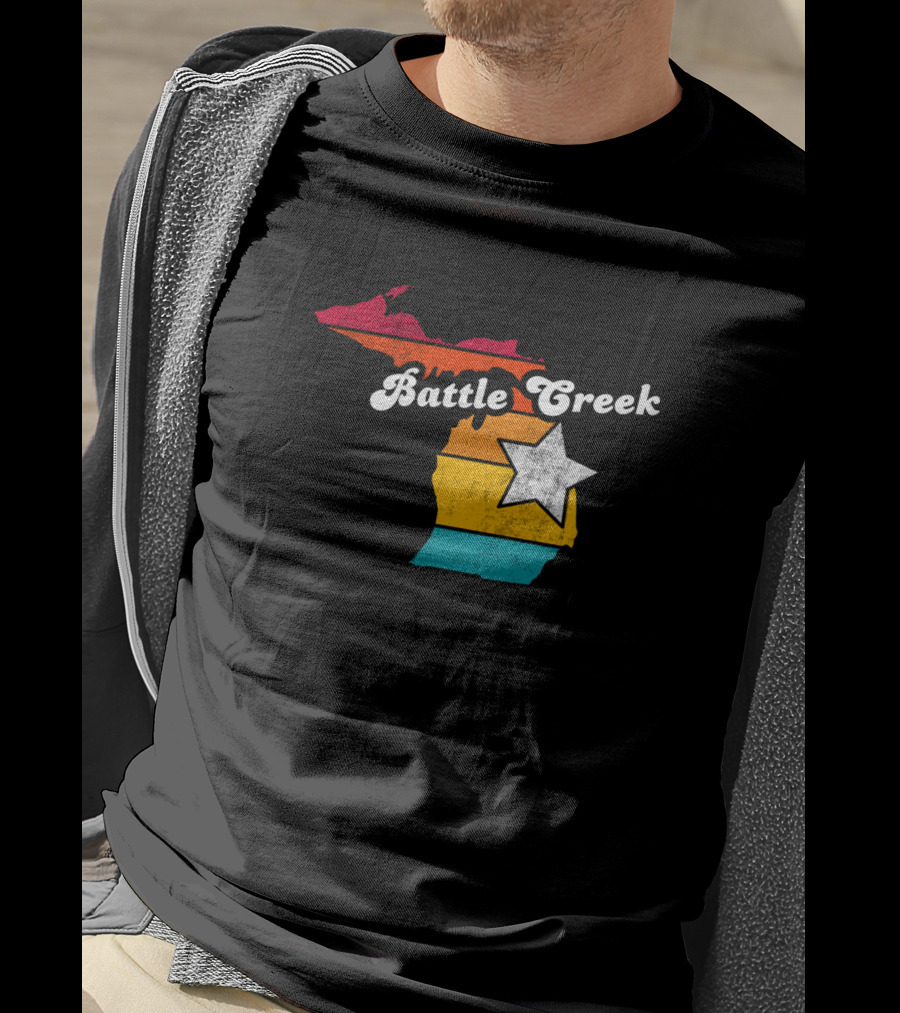 Battle Creek Michigan Retro Map With Star T-Shirt