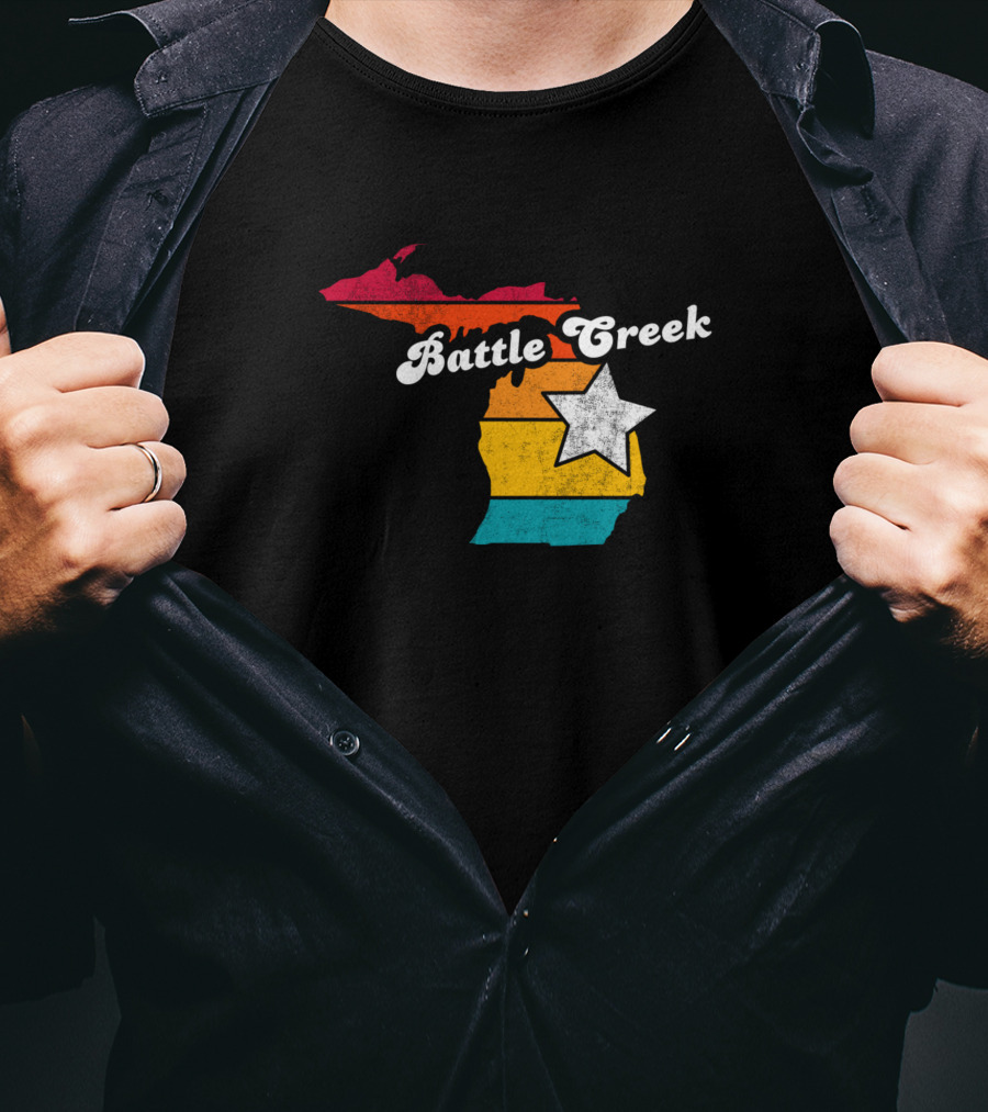 Battle Creek Michigan Retro Map With Star T-Shirt