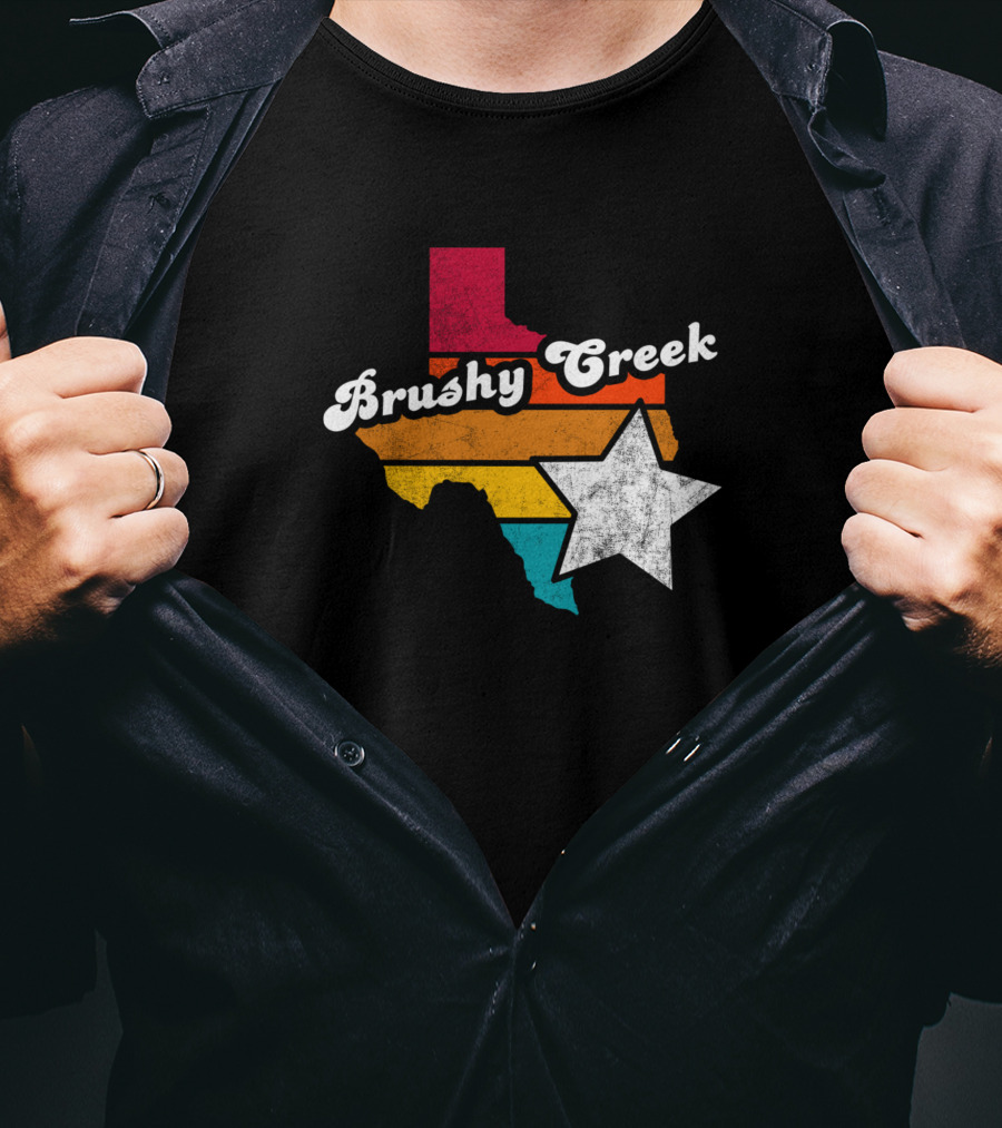 Brushy Creek Texas Retro Texas Map With Star T-Shirt