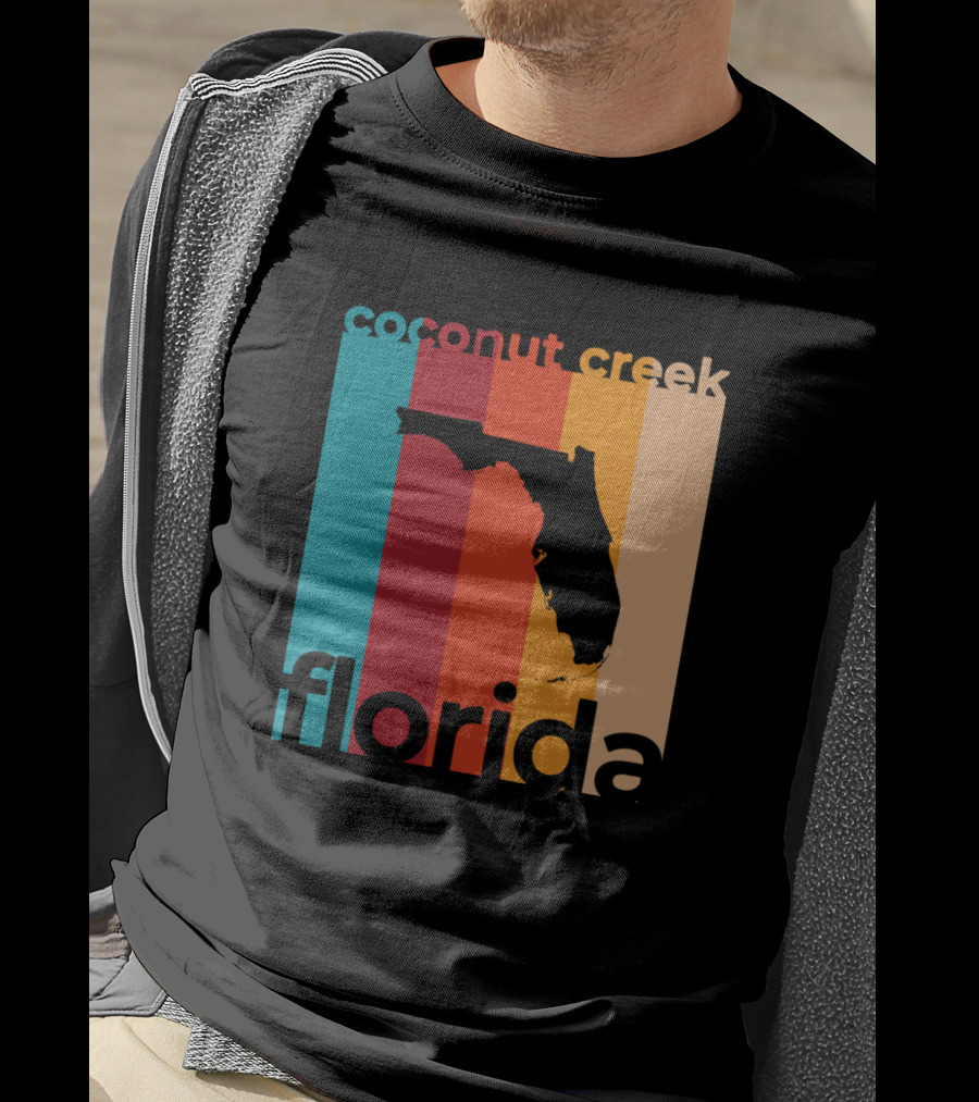 Coconut Creek Florida Vintage State Silhouette Retro Stripes T-Shirt