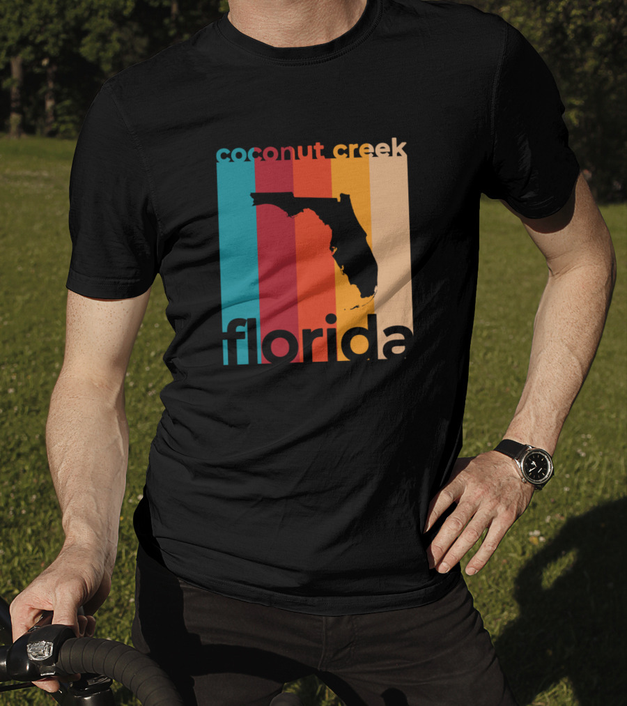 Coconut Creek Florida Vintage State Silhouette Retro Stripes T-Shirt
