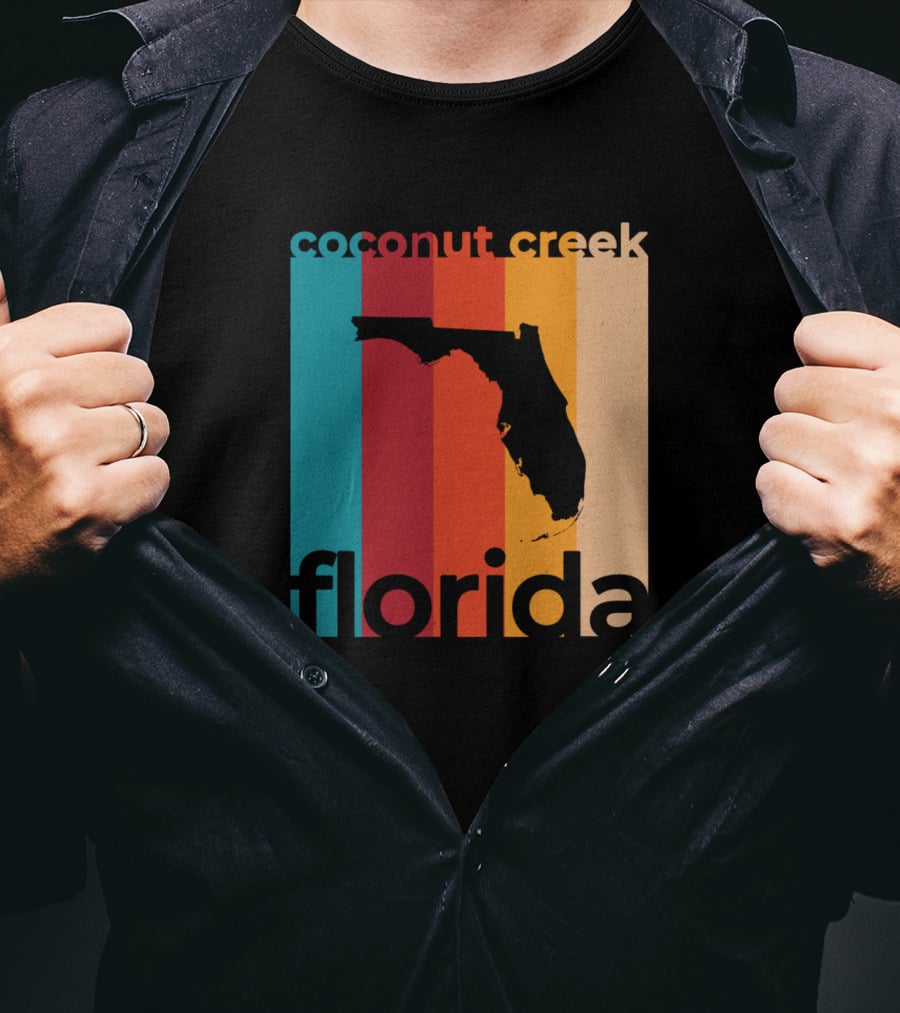 Coconut Creek Florida Vintage State Silhouette Retro Stripes T-Shirt