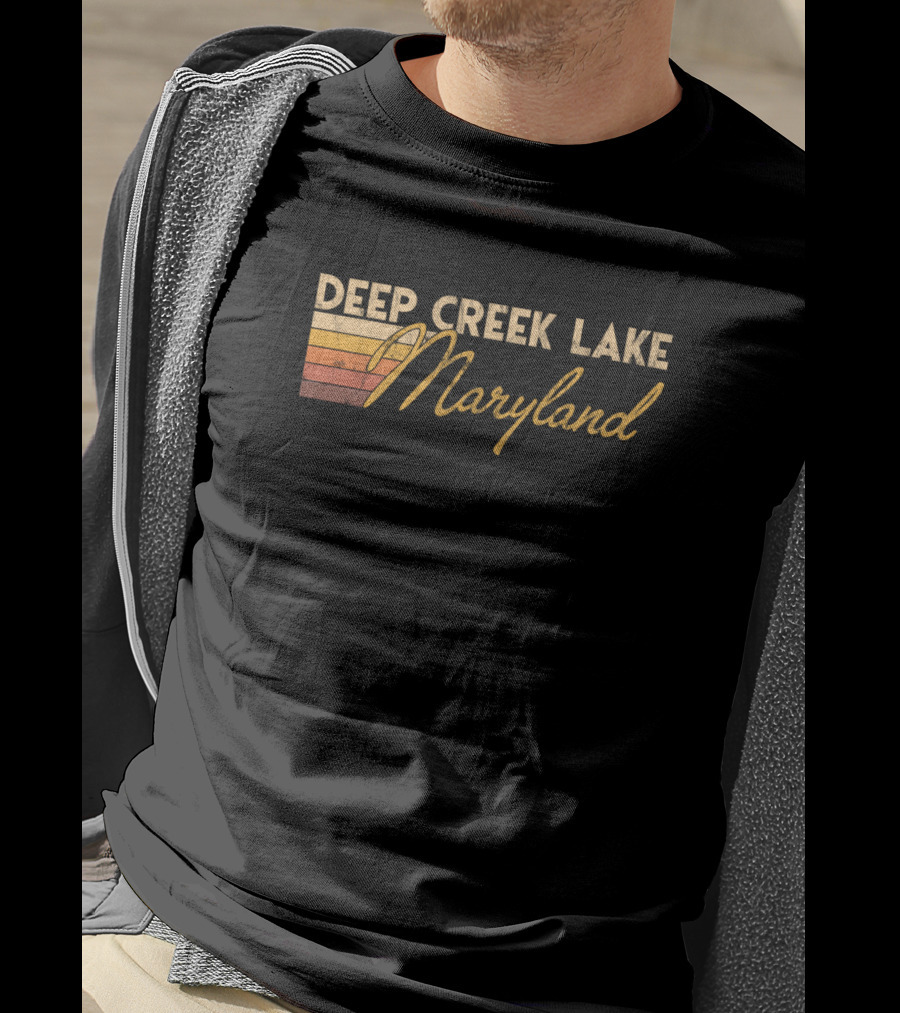 Deep Creek Lake Maryland Vintage Sunset Stripes T-Shirt