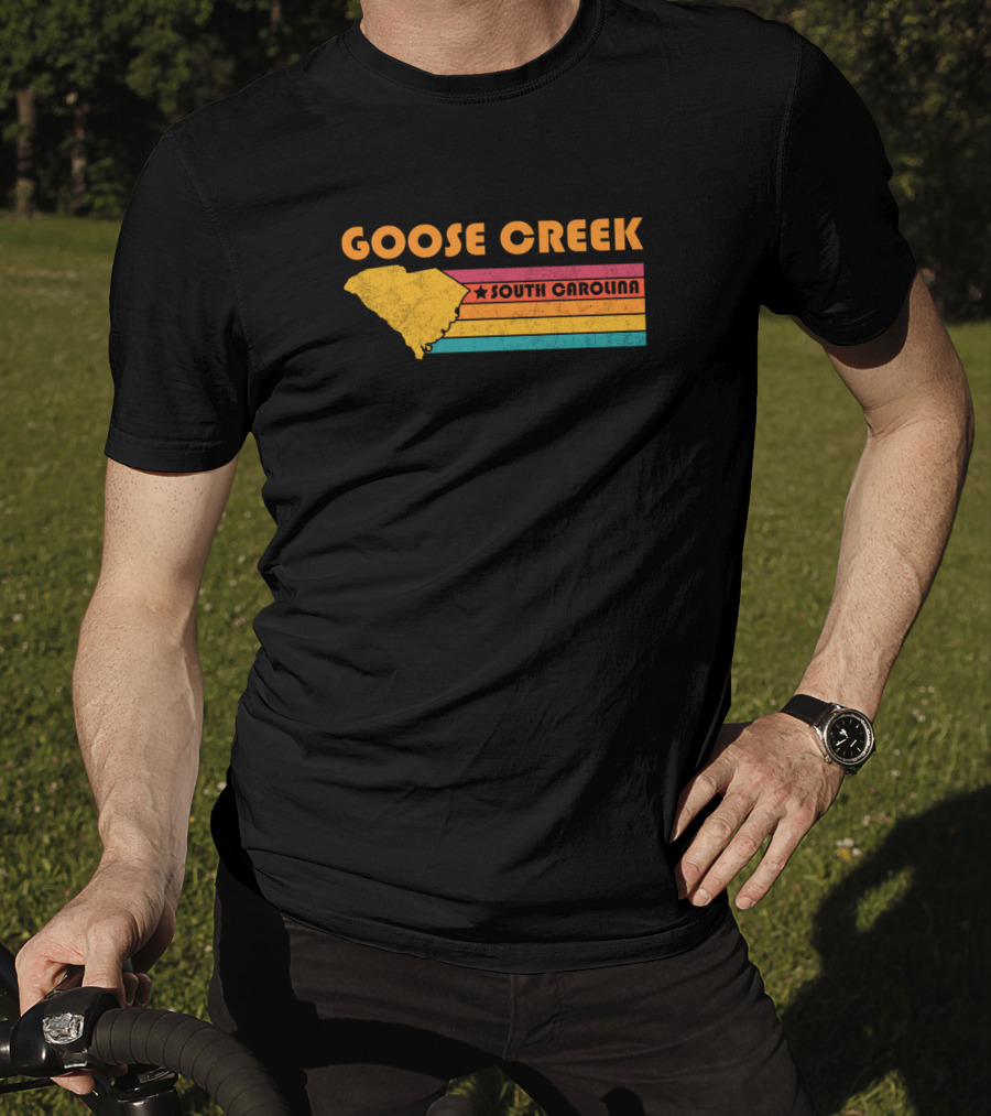 Goose Creek South Carolina Vintage Distressed Map Retro Stripes T-Shirt