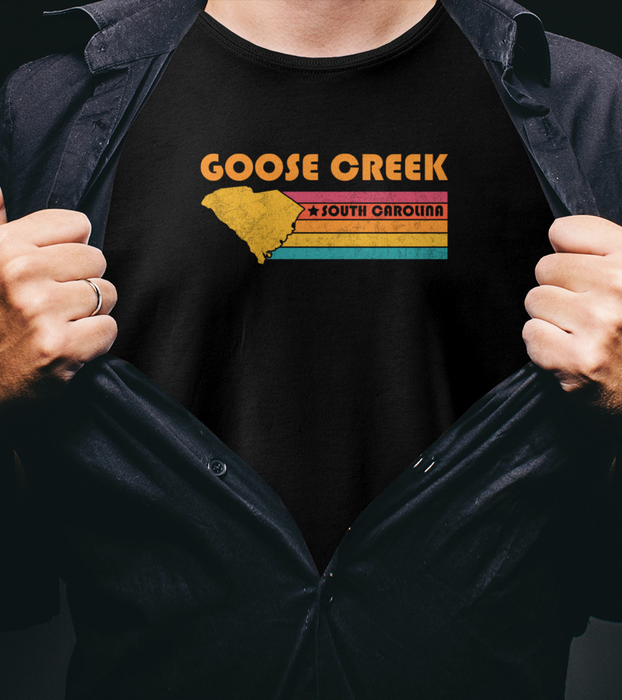 Goose Creek South Carolina Vintage Distressed Map Retro Stripes T-Shirt