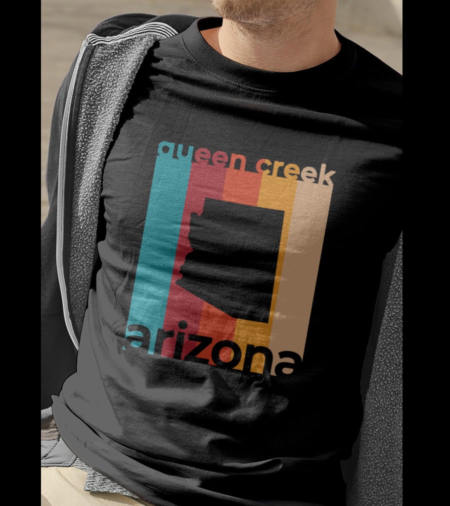 Queen Creek Arizona Retro Stripes Map T-Shirt
