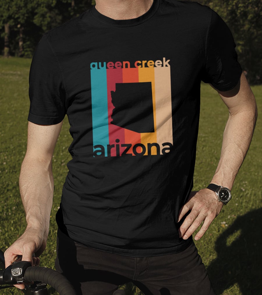 Queen Creek Arizona Retro Stripes Map T-Shirt