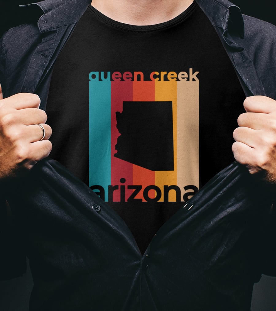 Queen Creek Arizona Retro Stripes Map T-Shirt