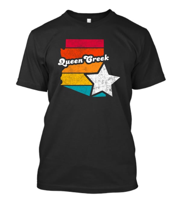 Queen Creek Arizona Vintage Map Star Retro Stripe T-Shirt