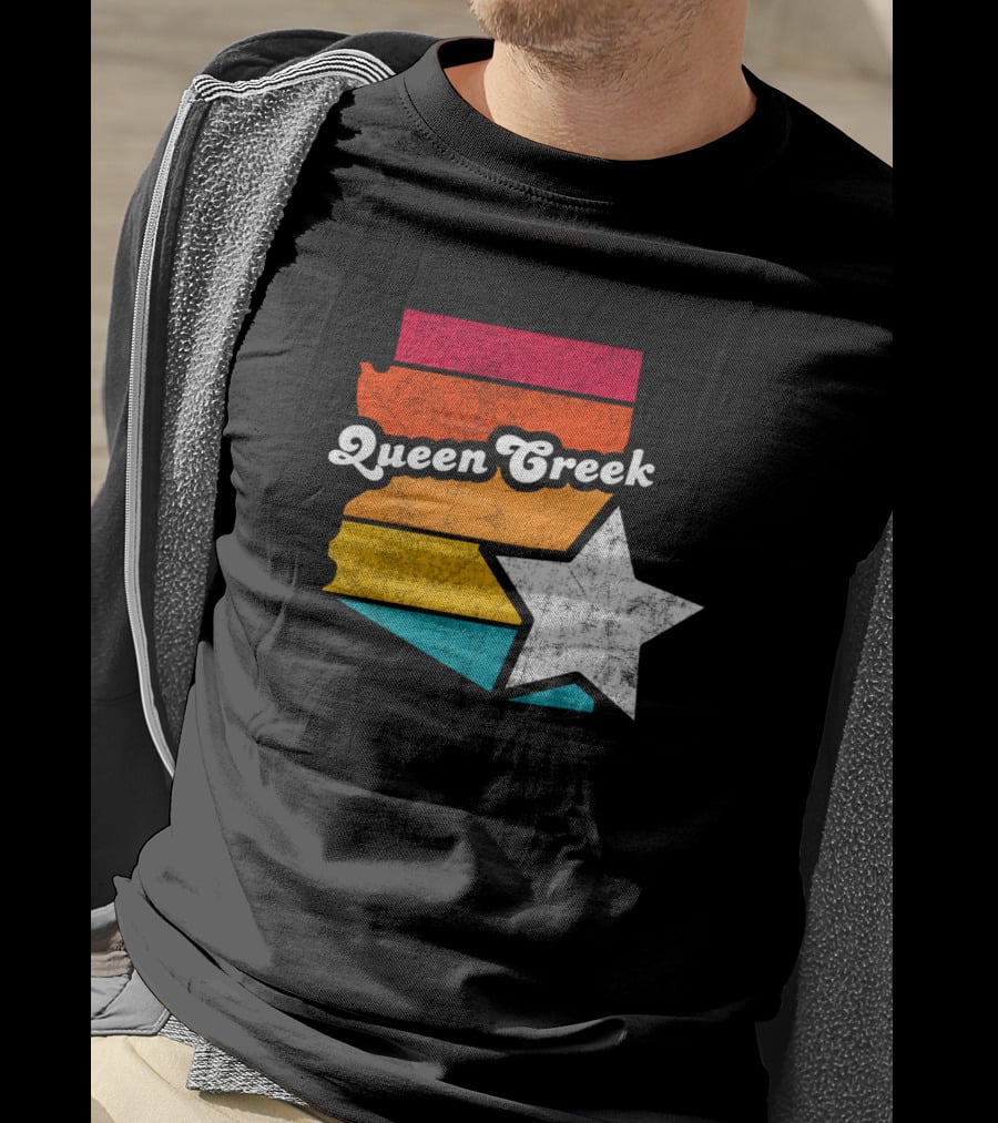Queen Creek Arizona Vintage Map Star Retro Stripe T-Shirt