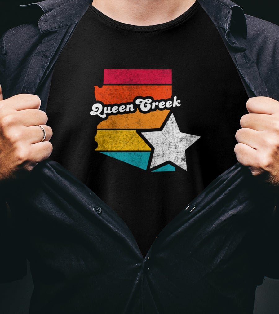 Queen Creek Arizona Vintage Map Star Retro Stripe T-Shirt