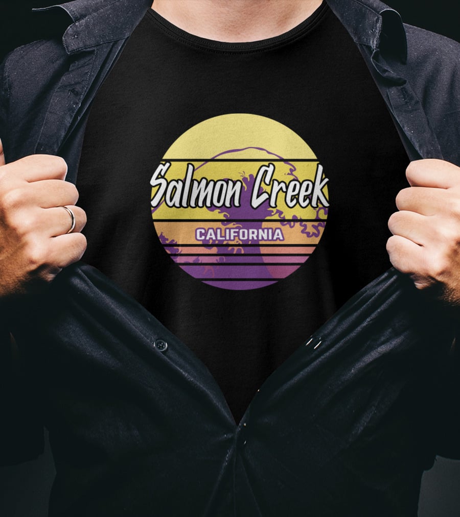 Salmon Creek California Retro Wave Sunset Circle T-Shirt