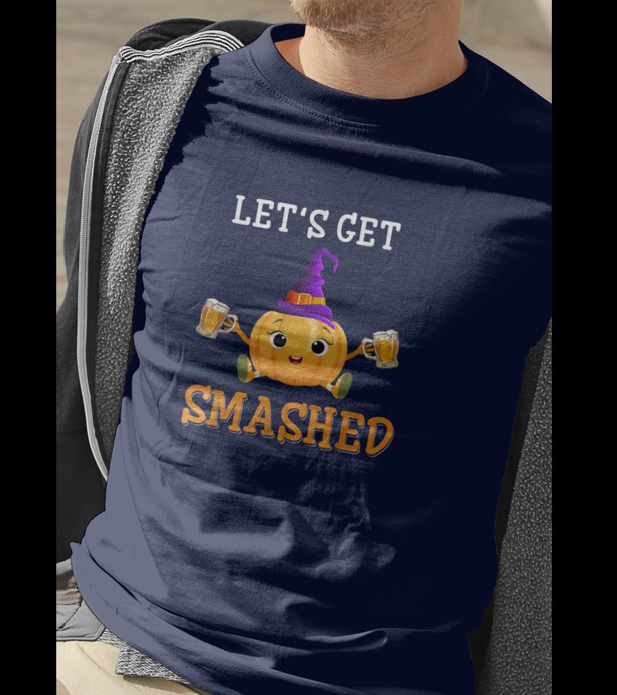 Let's Get Smashed Pumpkin Witch Hat Beer Halloween T-Shirt