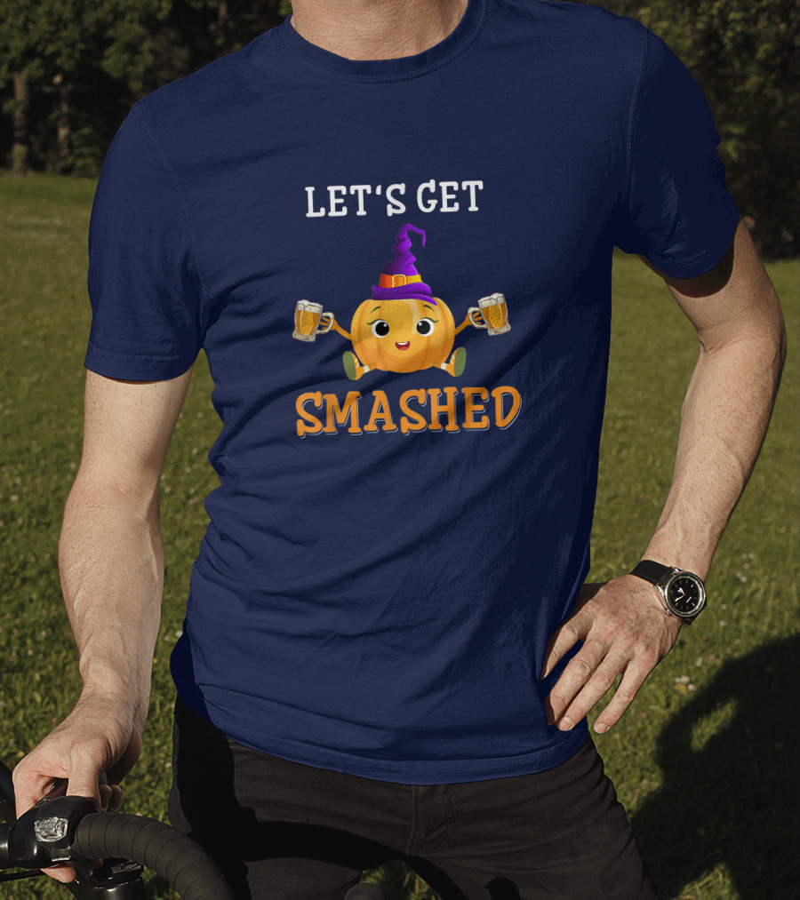 Let's Get Smashed Pumpkin Witch Hat Beer Halloween T-Shirt