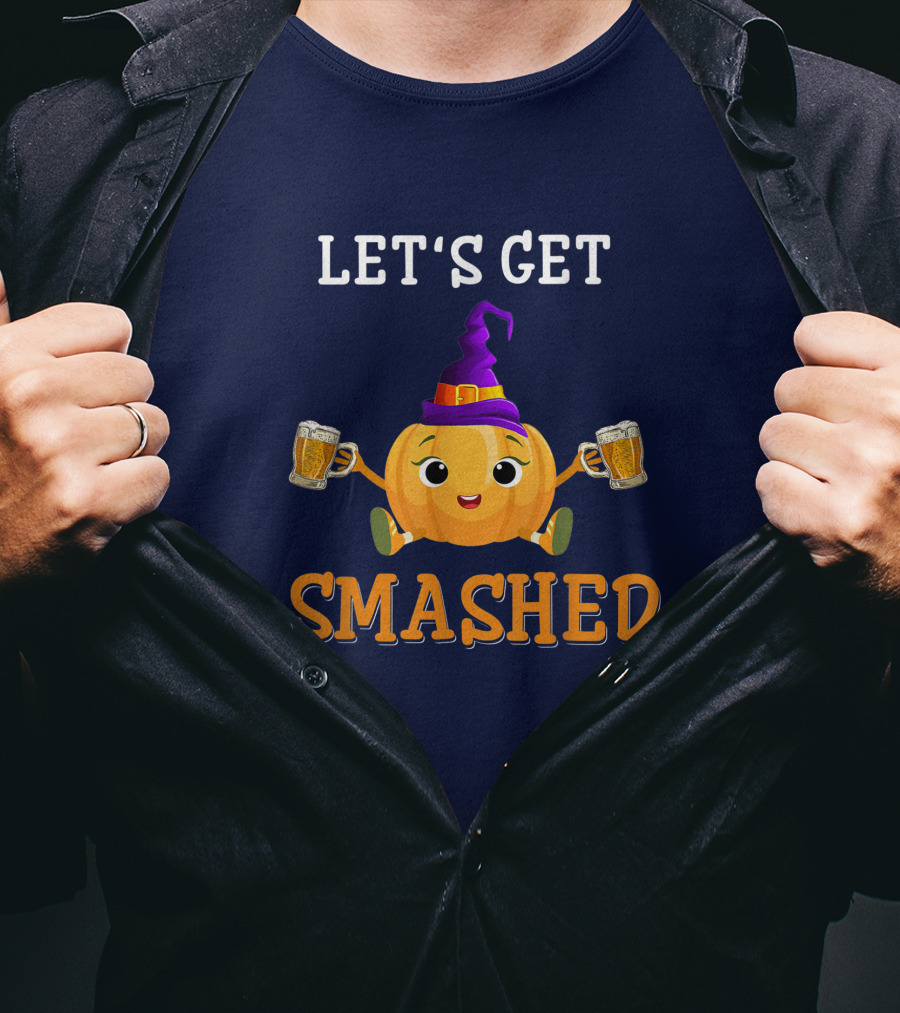 Let's Get Smashed Pumpkin Witch Hat Beer Halloween T-Shirt