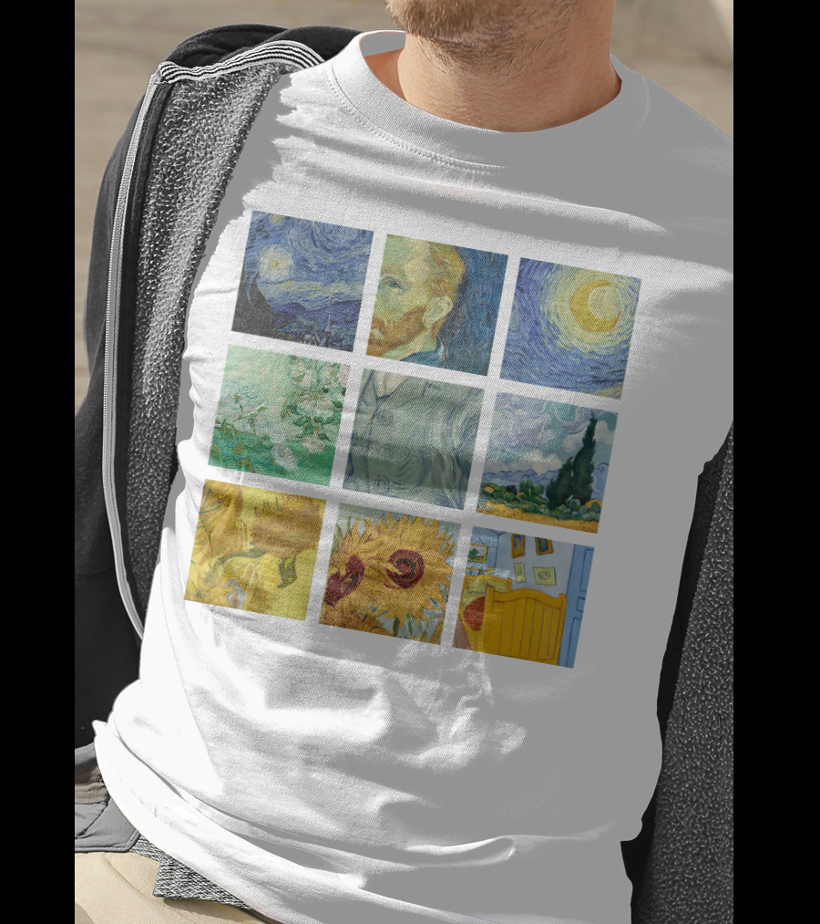 Vincent Van Gogh's Starry Night Sunflowers Bedroom Almond Blossom Cypress Self-Portrait Painting Collection 01 T-Shirt