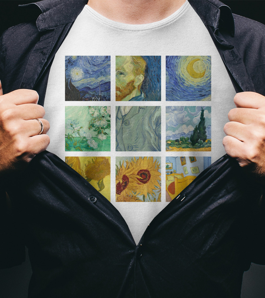 Vincent Van Gogh's Starry Night Sunflowers Bedroom Almond Blossom Cypress Self-Portrait Painting Collection 01 T-Shirt