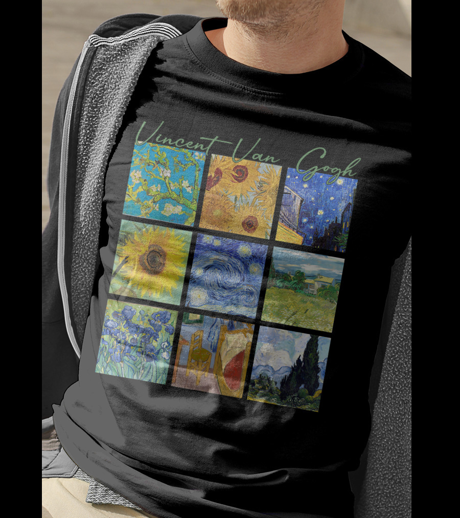 Vincent Van Gogh Almond Blossoms Sunflowers Starry Night Irises Bedroom Cypress T-Shirt