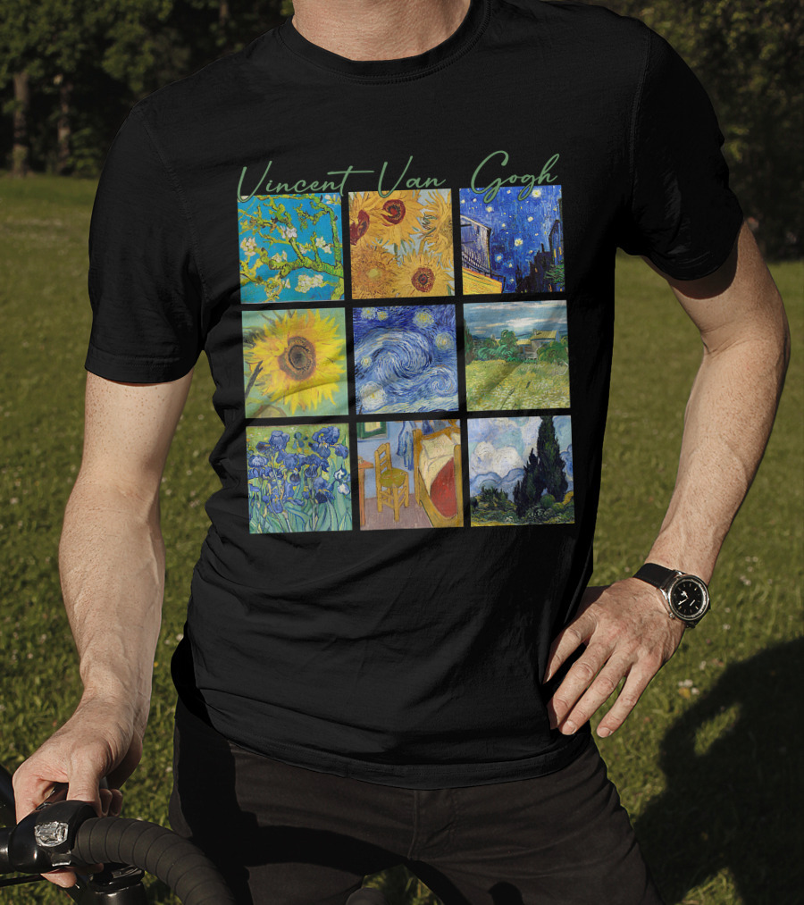 Vincent Van Gogh Almond Blossoms Sunflowers Starry Night Irises Bedroom Cypress T-Shirt