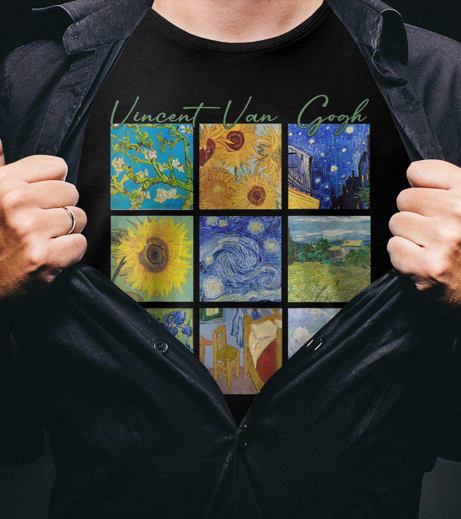 Vincent Van Gogh Almond Blossoms Sunflowers Starry Night Irises Bedroom Cypress T-Shirt