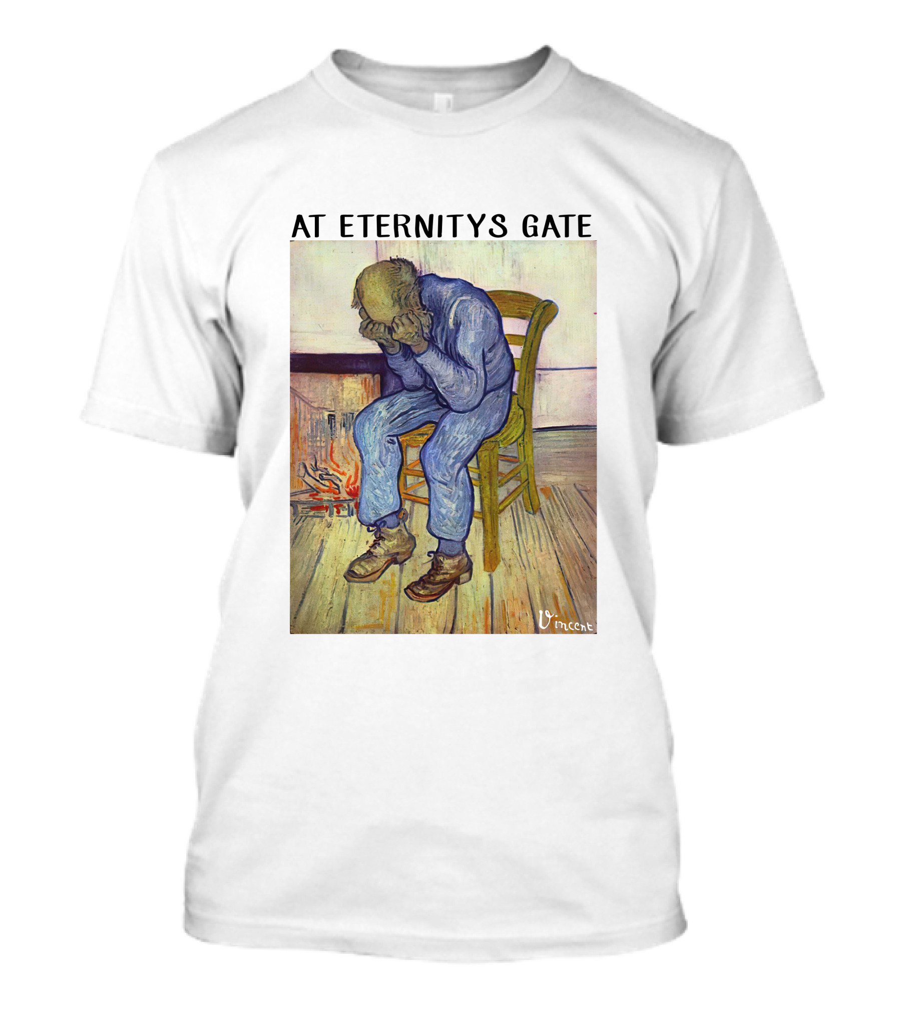 At Eternitys Gate Vincent Van Gogh Vintage Painting Chair Fire Mood T-Shirt