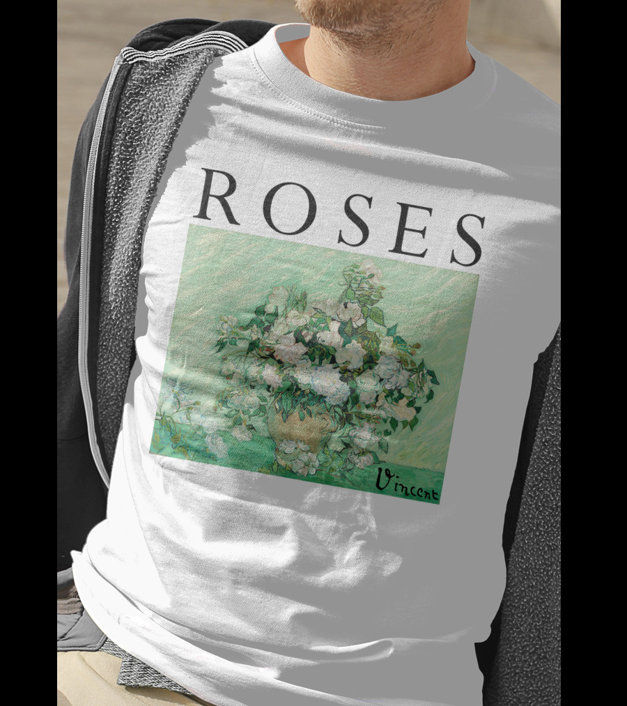 ROSES Vincent Van Gogh Green Floral Painting T-Shirt