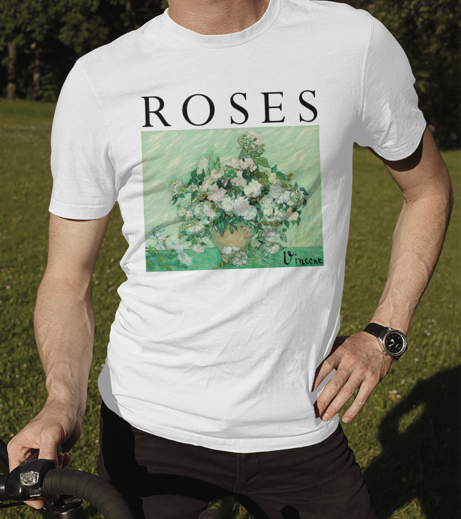 ROSES Vincent Van Gogh Green Floral Painting T-Shirt