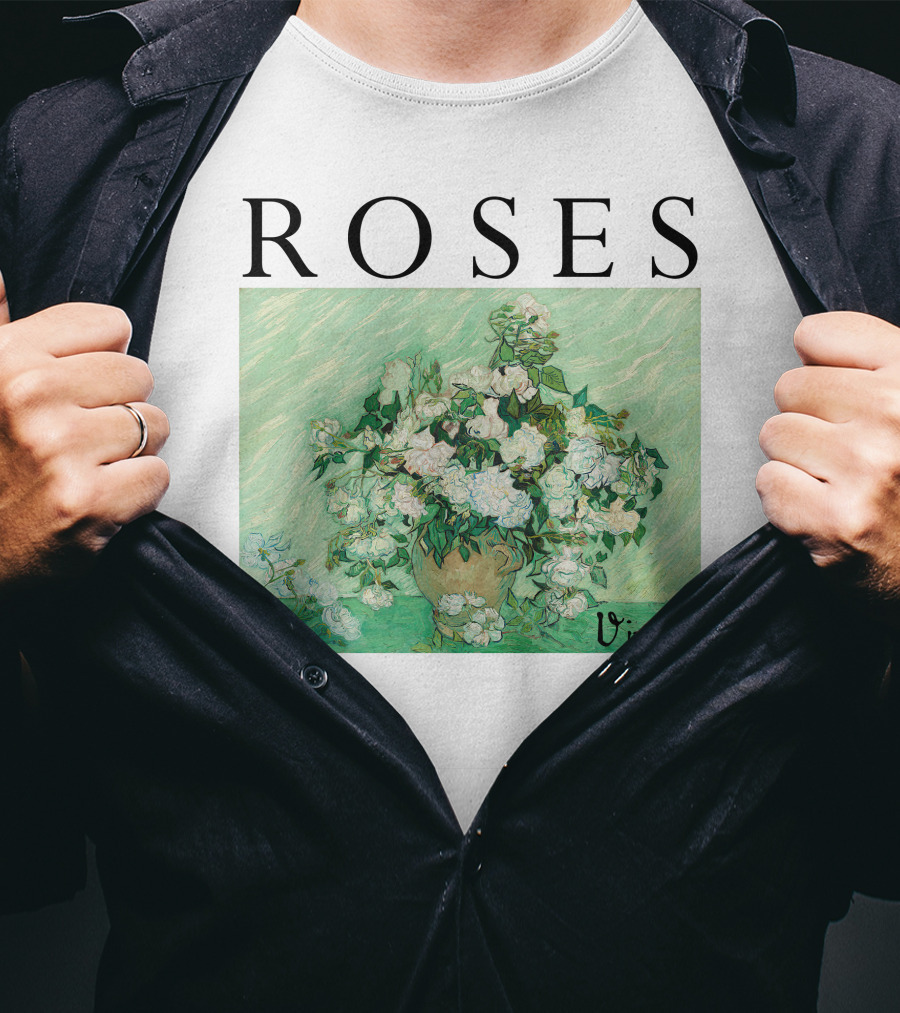 ROSES Vincent Van Gogh Green Floral Painting T-Shirt