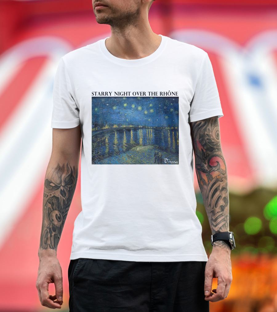Starry Night Over The Rhône Vincent Van Gogh Vivid Blue Waterscape T-Shirt