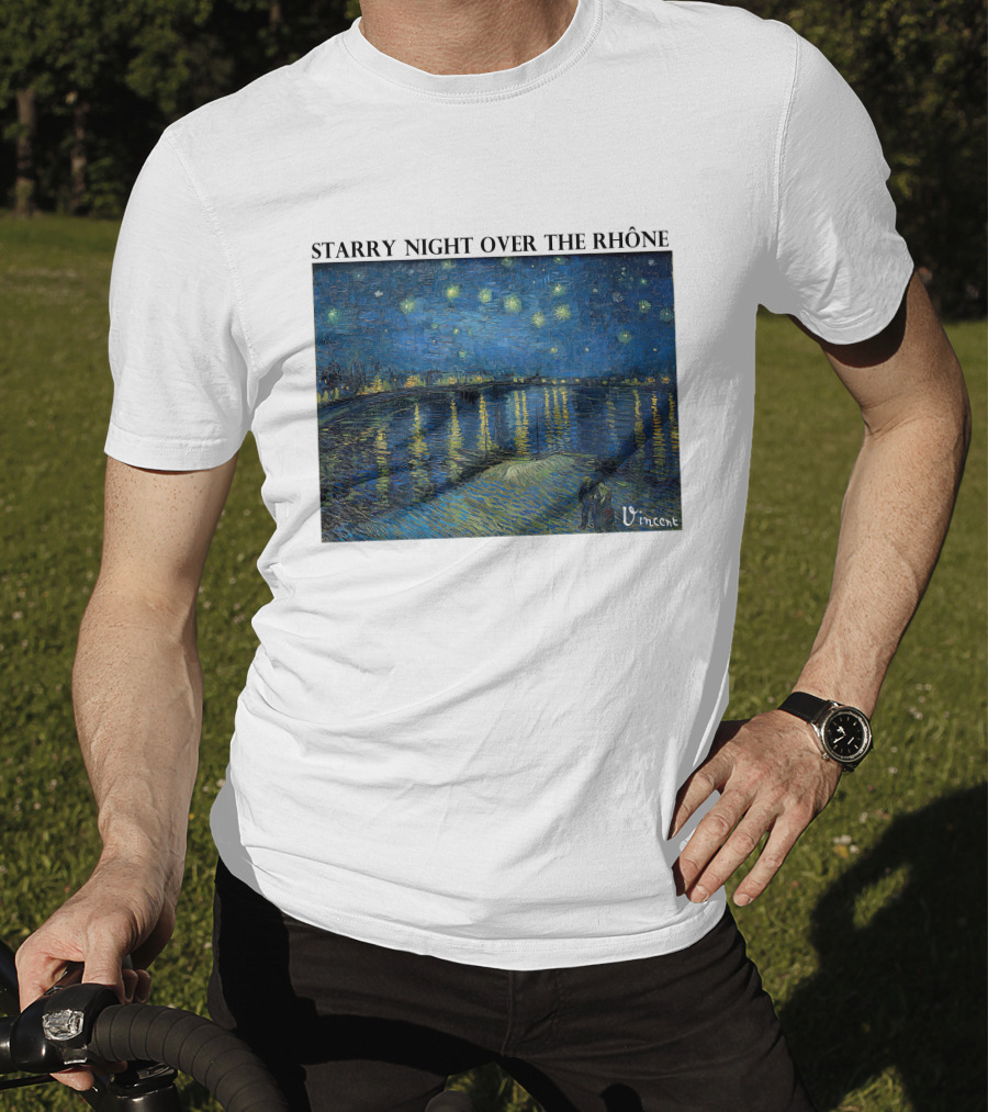 Starry Night Over The Rhône Vincent Van Gogh Vivid Blue Waterscape T-Shirt