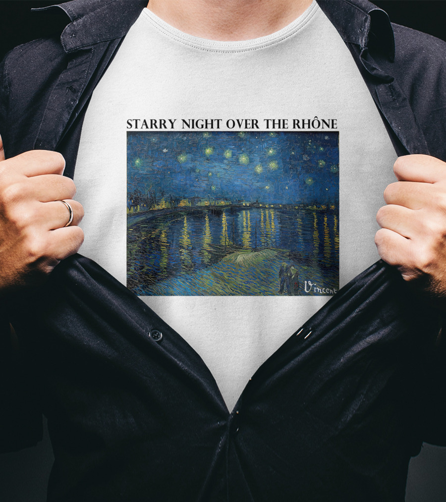 Starry Night Over The Rhône Vincent Van Gogh Vivid Blue Waterscape T-Shirt