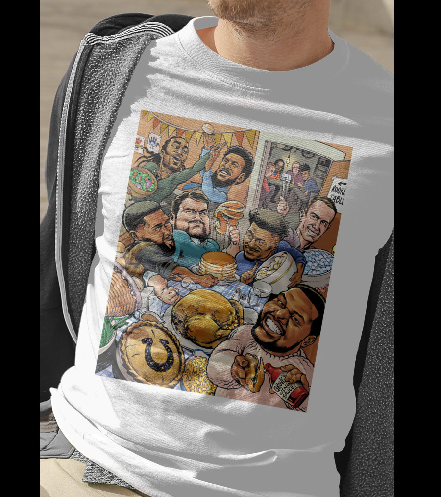 Indianapolis Colts Thanksgiving Feast Cartoon With NFL Players Celebrating T-Shirt