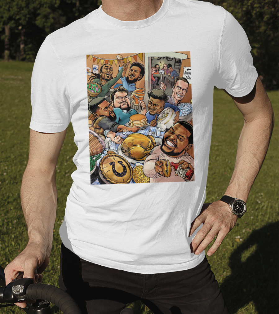 Indianapolis Colts Thanksgiving Feast Cartoon With NFL Players Celebrating T-Shirt
