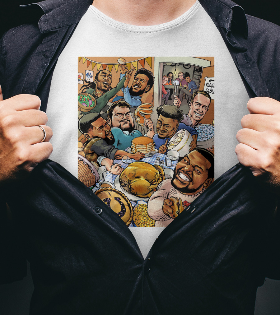 Indianapolis Colts Thanksgiving Feast Cartoon With NFL Players Celebrating T-Shirt
