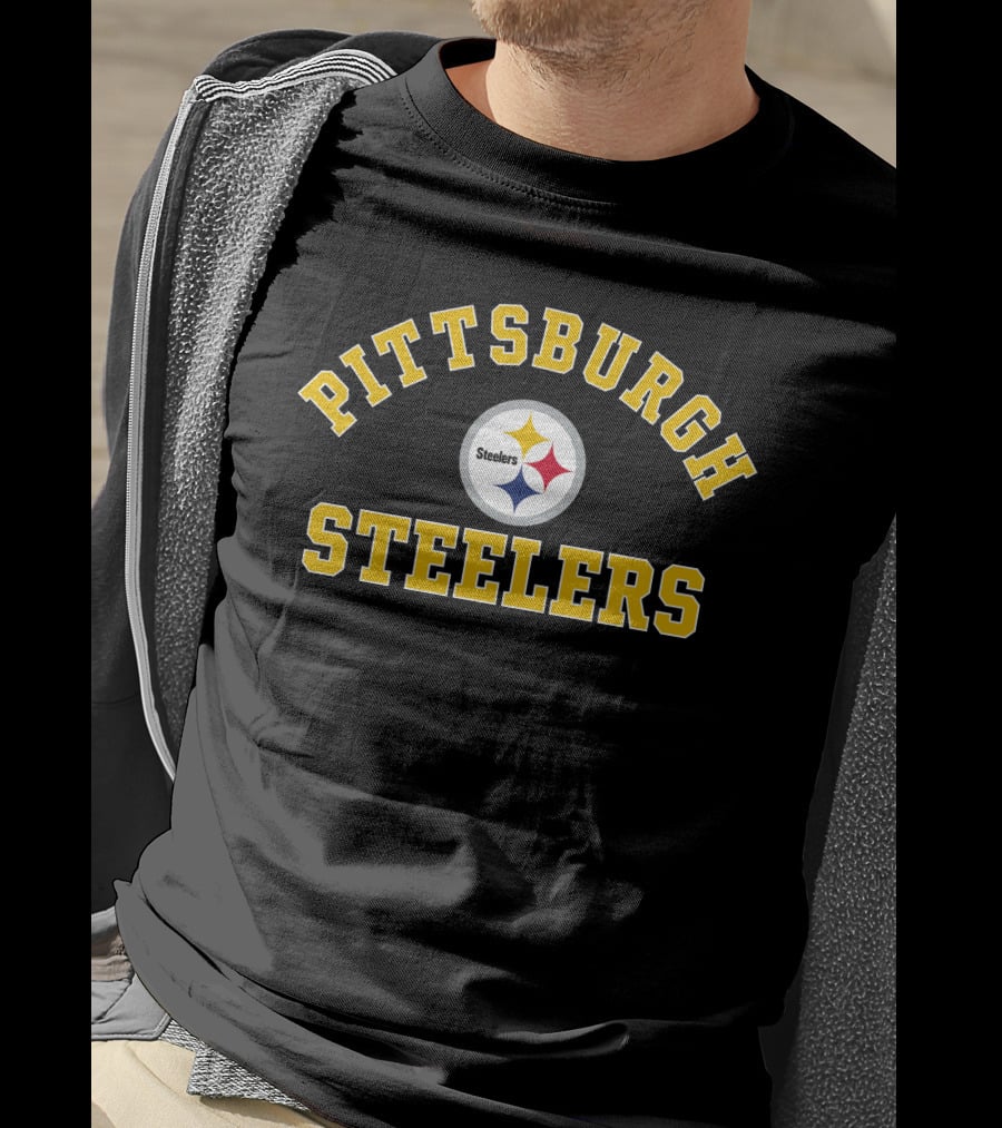 Pittsburgh Steelers NFL Team Logo Classic Yellow Text On Gray Background T-Shirt