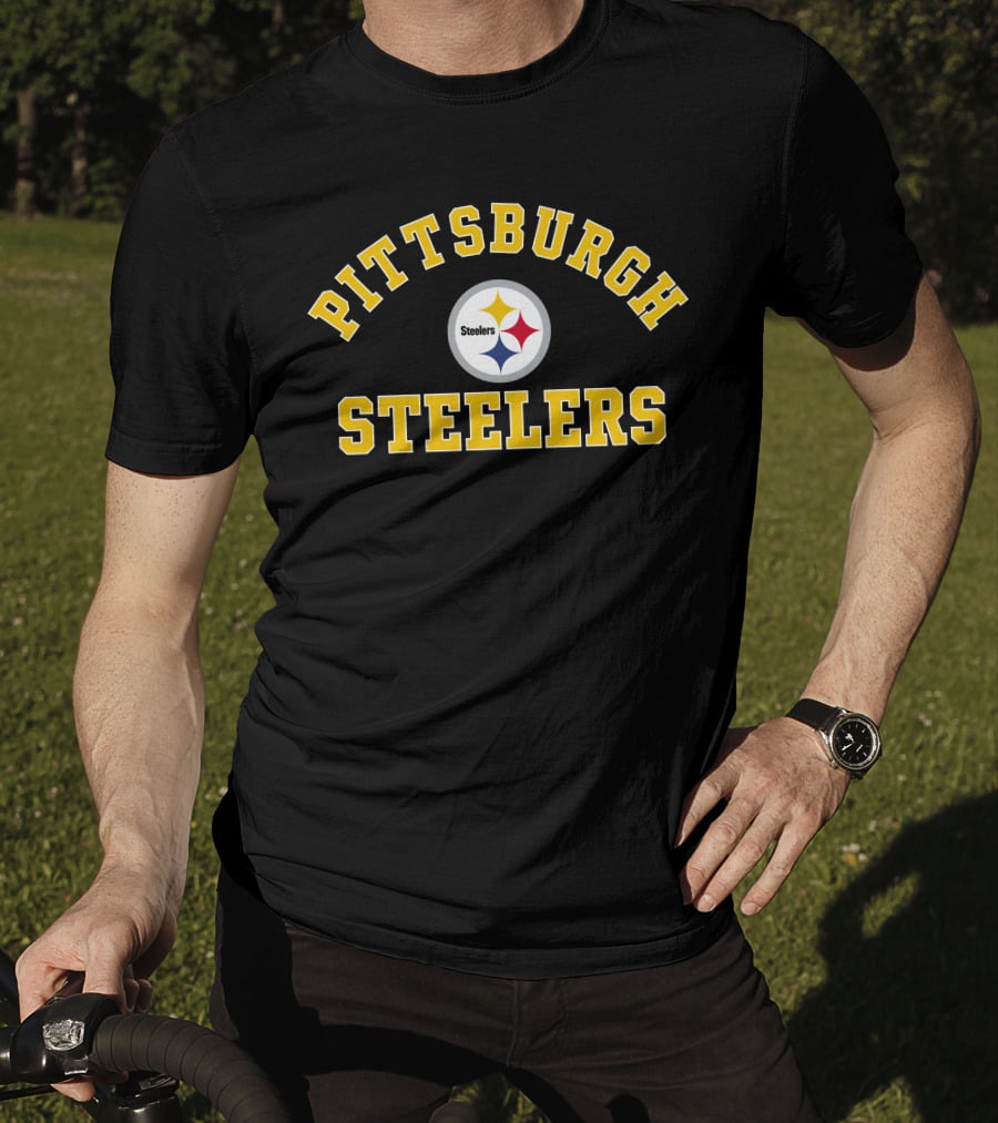 Pittsburgh Steelers NFL Team Logo Classic Yellow Text On Gray Background T-Shirt