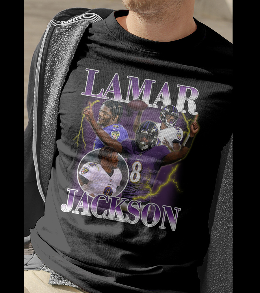 LAMAR JACKSON Baltimore Ravens Quarterback Collage T-Shirt