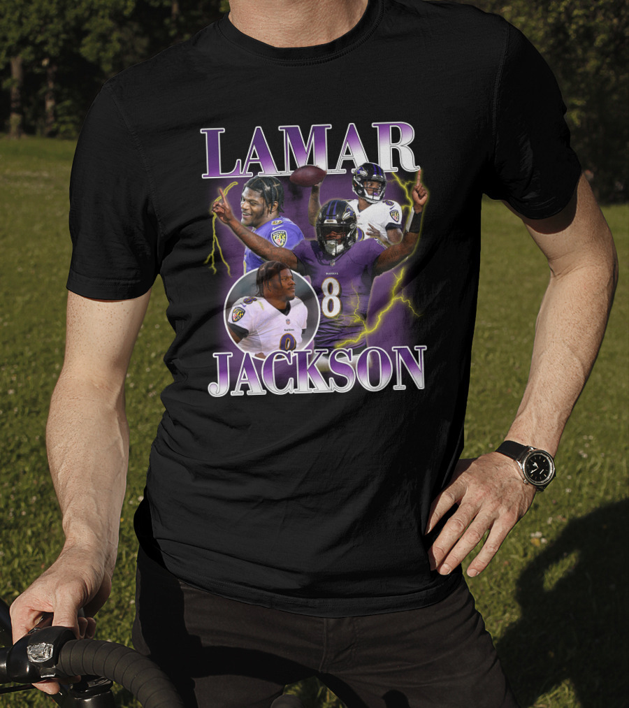 LAMAR JACKSON Baltimore Ravens Quarterback Collage T-Shirt
