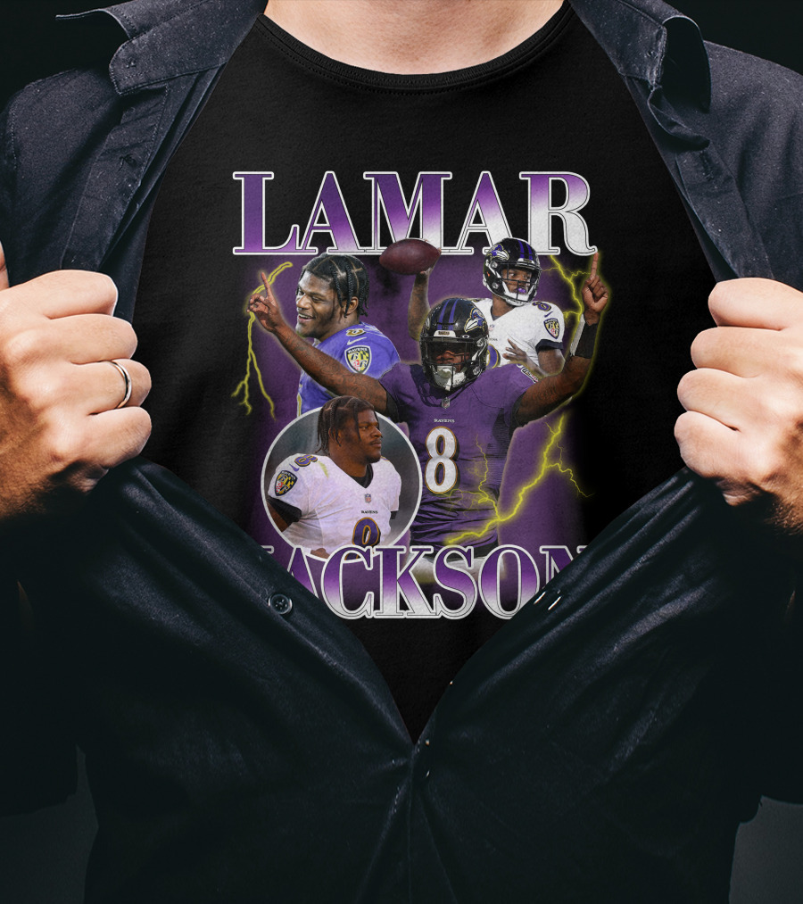 LAMAR JACKSON Baltimore Ravens Quarterback Collage T-Shirt