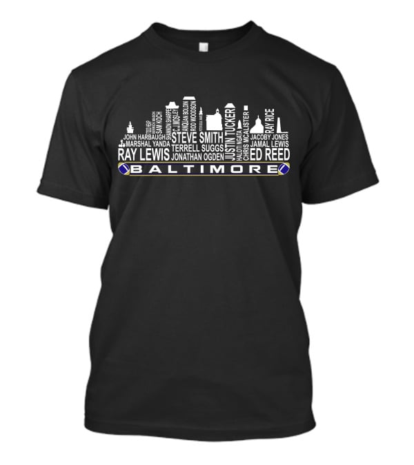 Baltimore Ravens City Skyline Legends Ray Lewis Ed Reed Terrell Suggs T-Shirt