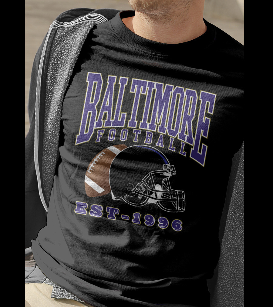 Baltimore Football EST-1996 Helmet And Ball Retro Sports T-Shirt