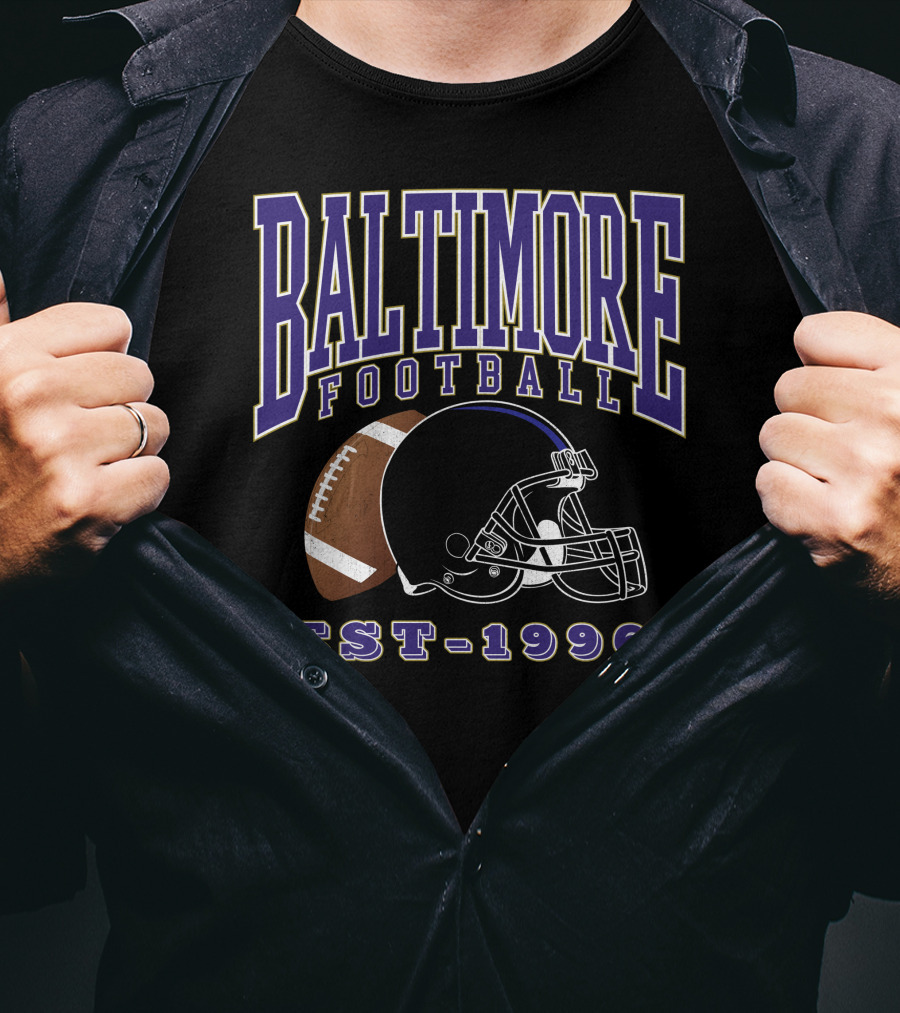 Baltimore Football EST-1996 Helmet And Ball Retro Sports T-Shirt