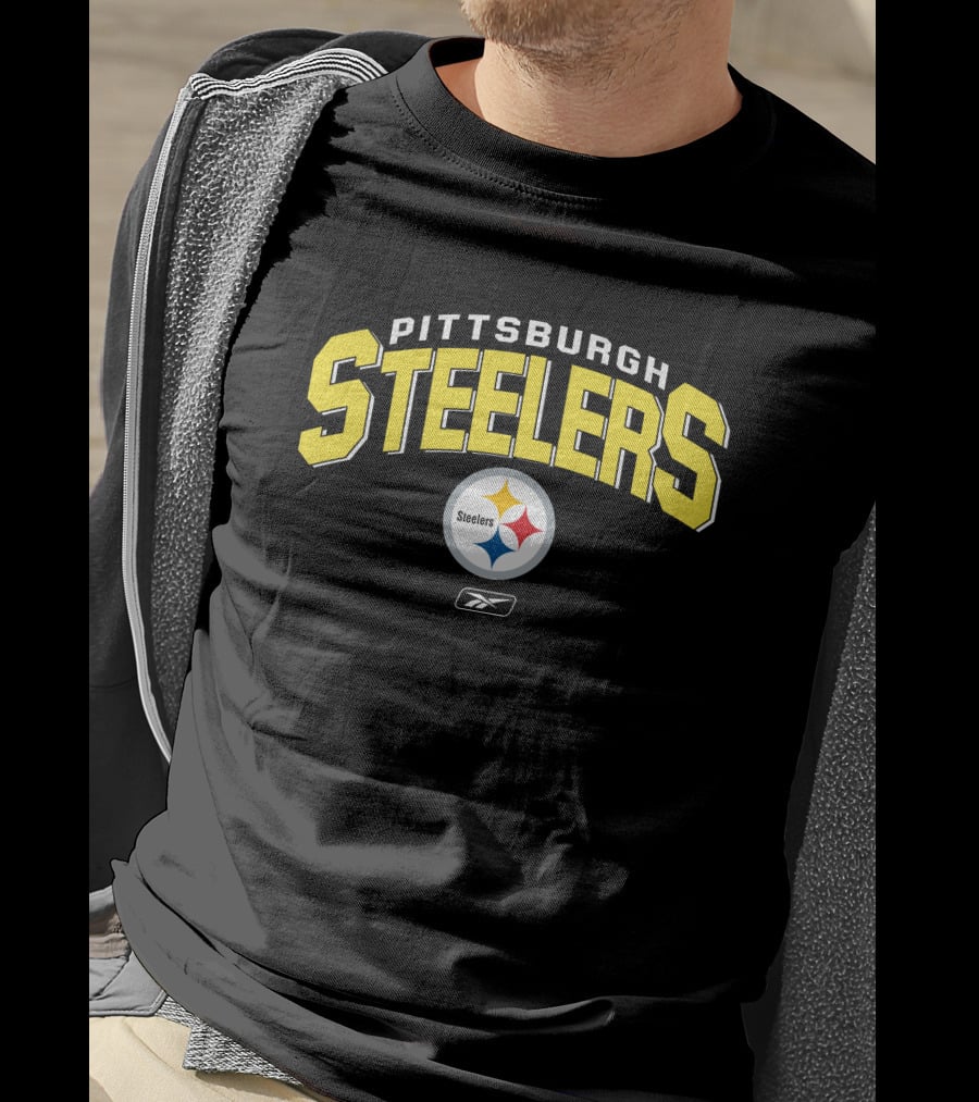Pittsburgh Steelers Reebok Logo Silver Gray Background T-Shirt