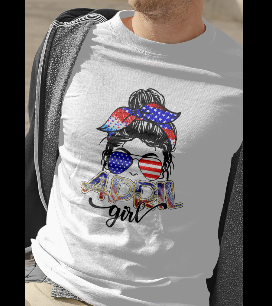 April Girl American Flag Bandana Sunglasses Patriotic T-Shirt
