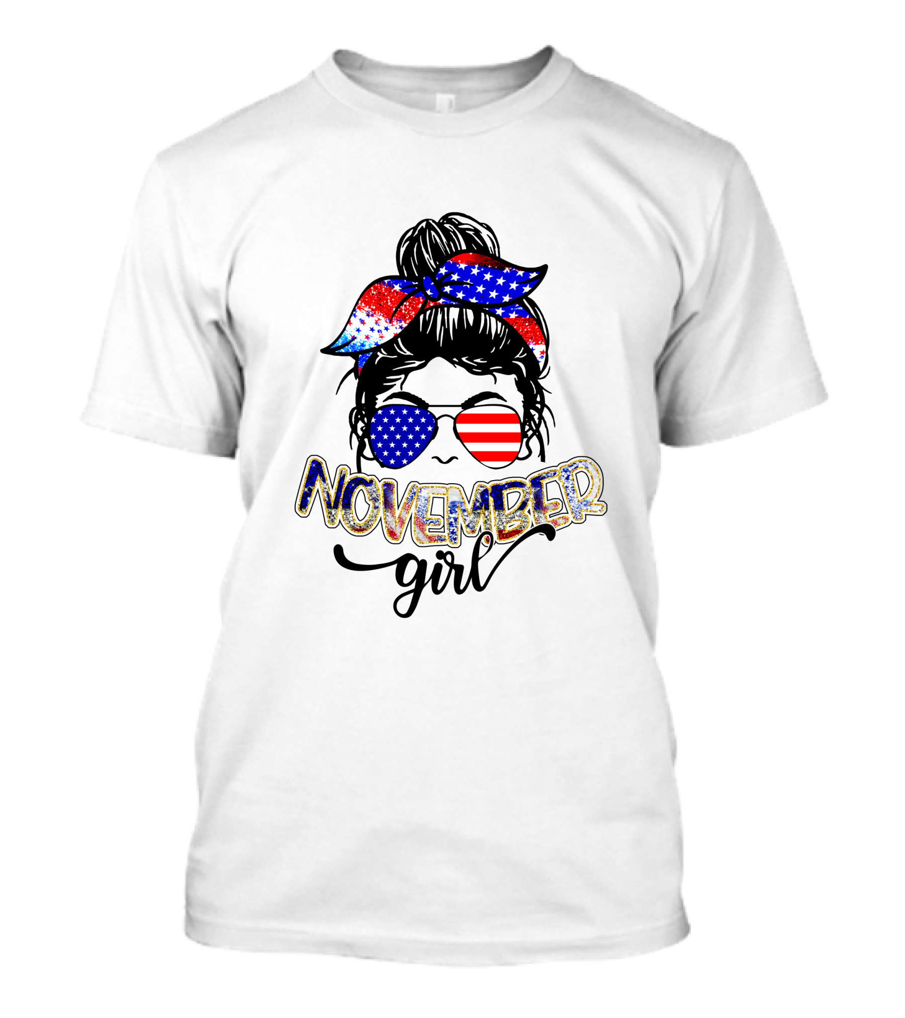 November Girl Patriotic Stars And Stripes Sunglasses And Headband T-Shirt