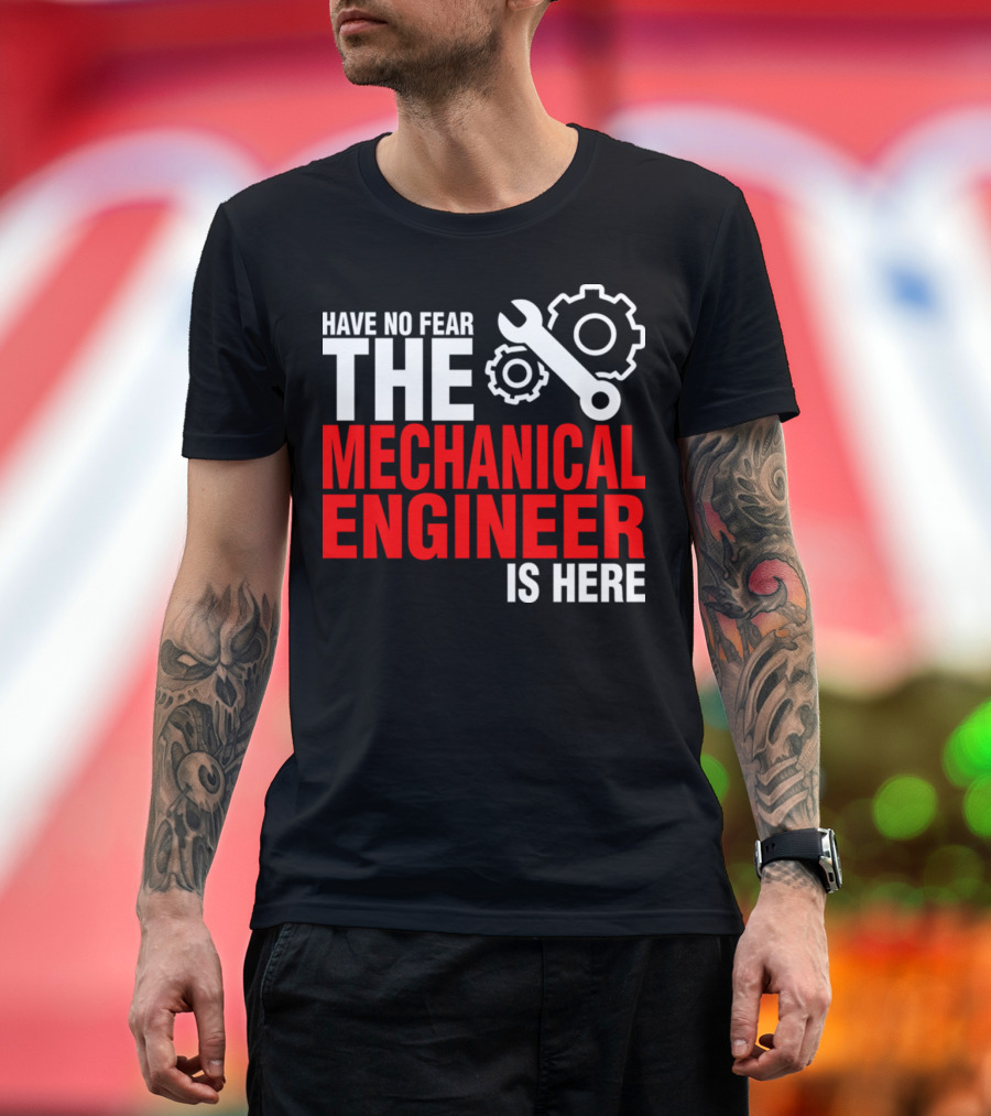Have No Fear The Mechanical Engineer Is Here with Gears and Wrench Icons T-Shirt
