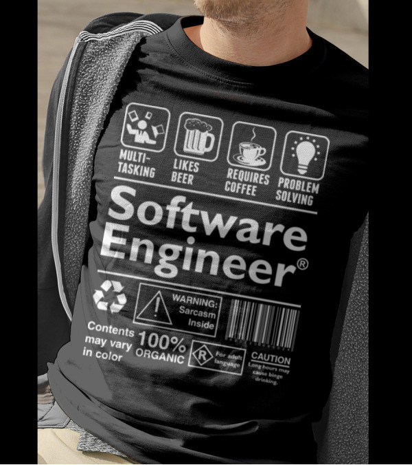Multitasking Beer Coffee Problem Solving Software Engineer Warning Sarcasm Inside 100% Organic Caution T-Shirt
