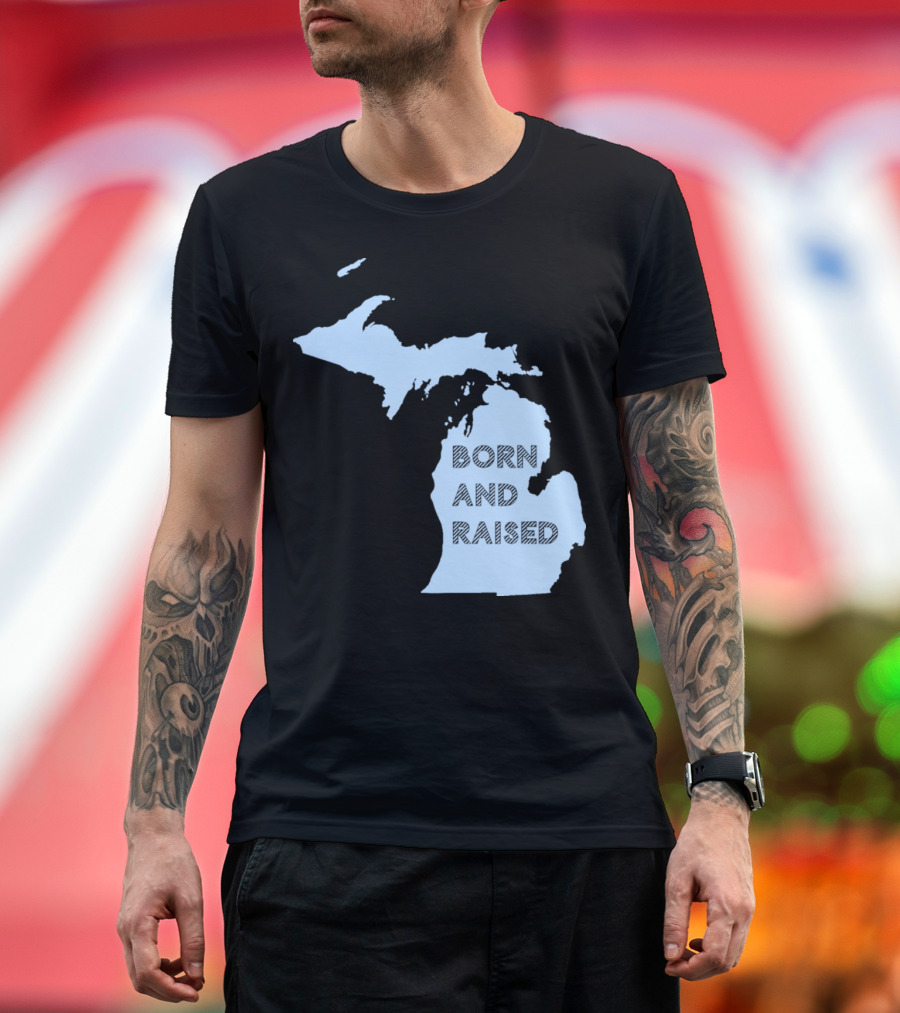 Michigan Born and Raised Map Shape T-Shirt