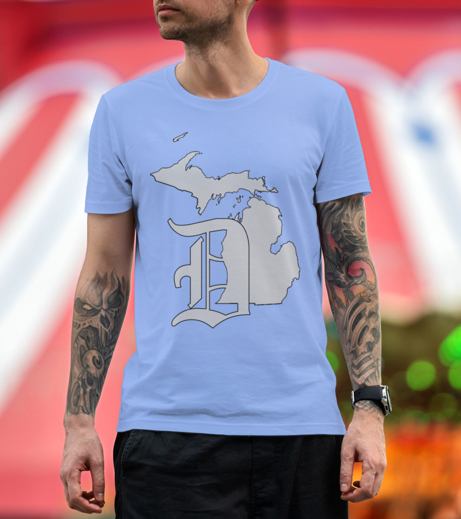 Michigan Detroit Emblem Map with Gothic D T-Shirt