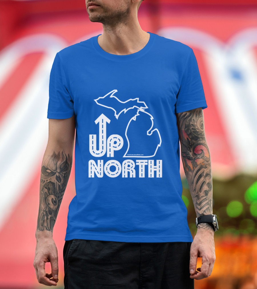 Up North Michigan Map Outline Vintage Fit T-Shirt